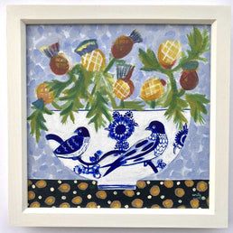 Blue Birds Bowl with Thistles