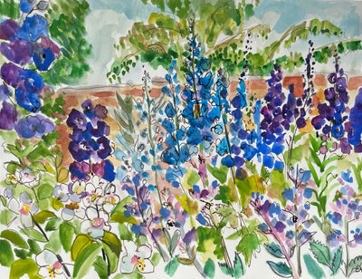 Delphiniums by Garden Wall